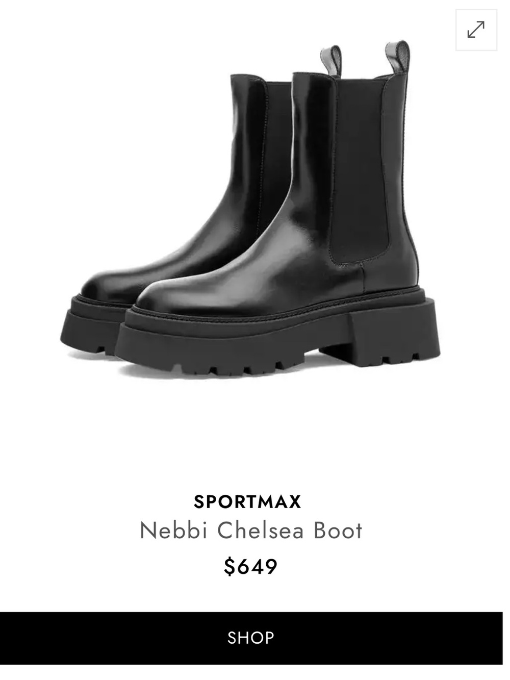Sportmax Nebbi Chelsea Boots Black Leather Chunky Lug Sole Women’s EU 41 US 10